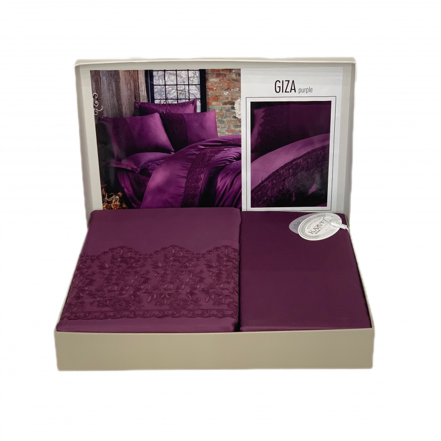 Постельное белье Карвен сатин с кружевом евро GIZA v-5 Purple