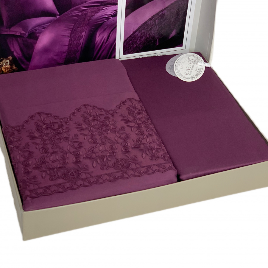 Постельное белье Карвен сатин с кружевом евро GIZA v-5 Purple