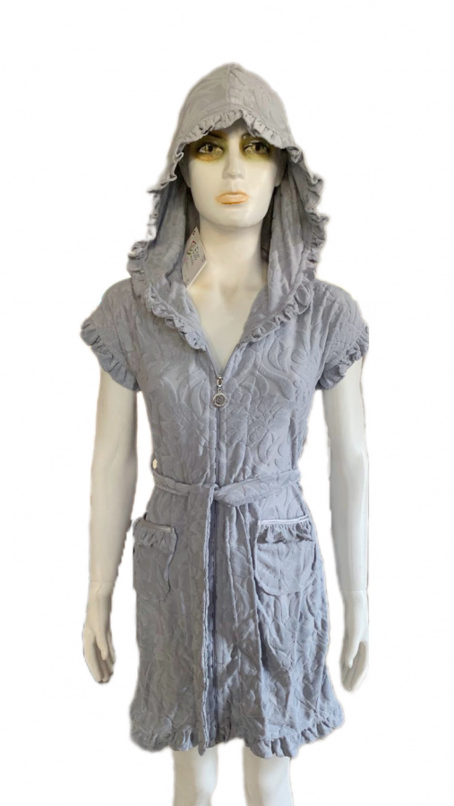 Халат Каrven женский с капюшоном на молнии бамбук 60%/хлопок40% B 1106 (7096) серый XXL (Акция)
