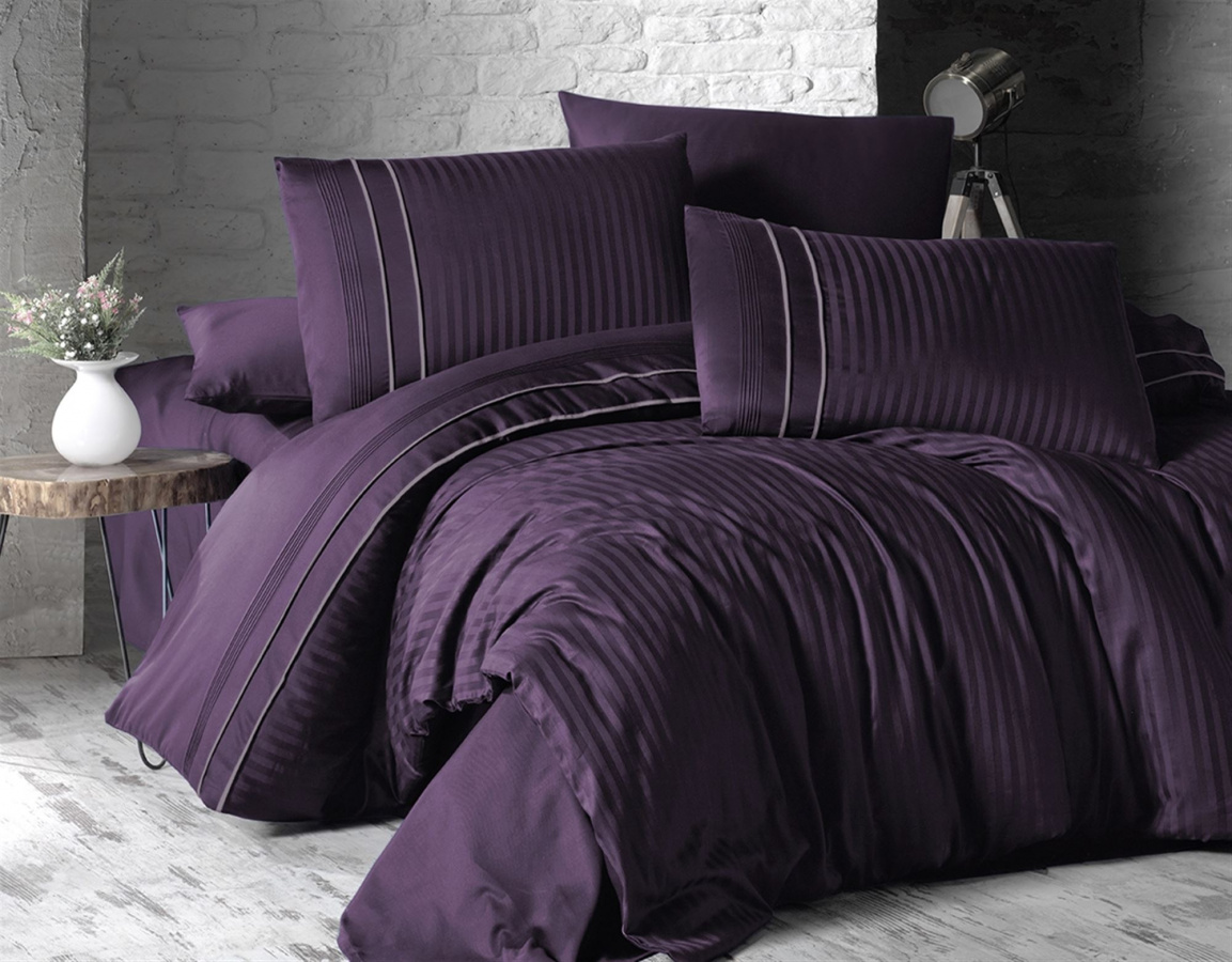 Постельное белье (Сатин де люкс) DARK евро (Stripe Style Purple)