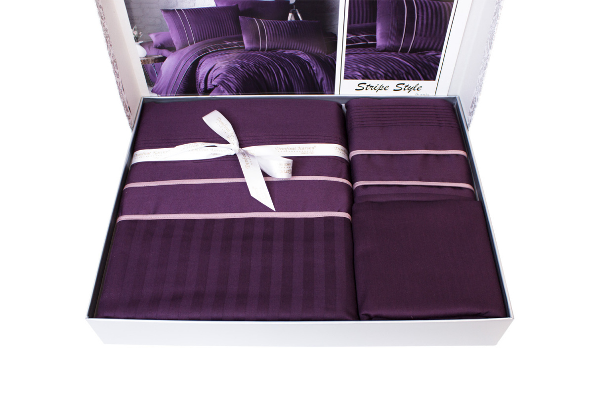 Постельное белье (Сатин де люкс) DARK евро (Stripe Style Purple)